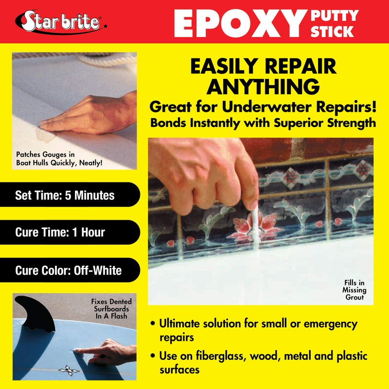 STAR BRITE Epoxy Putty Stick - Make Fast, Permanent Repairs - Even Underwater, Fiberglass, Wood, Plastic 4 OZ. (087104) - Image 1